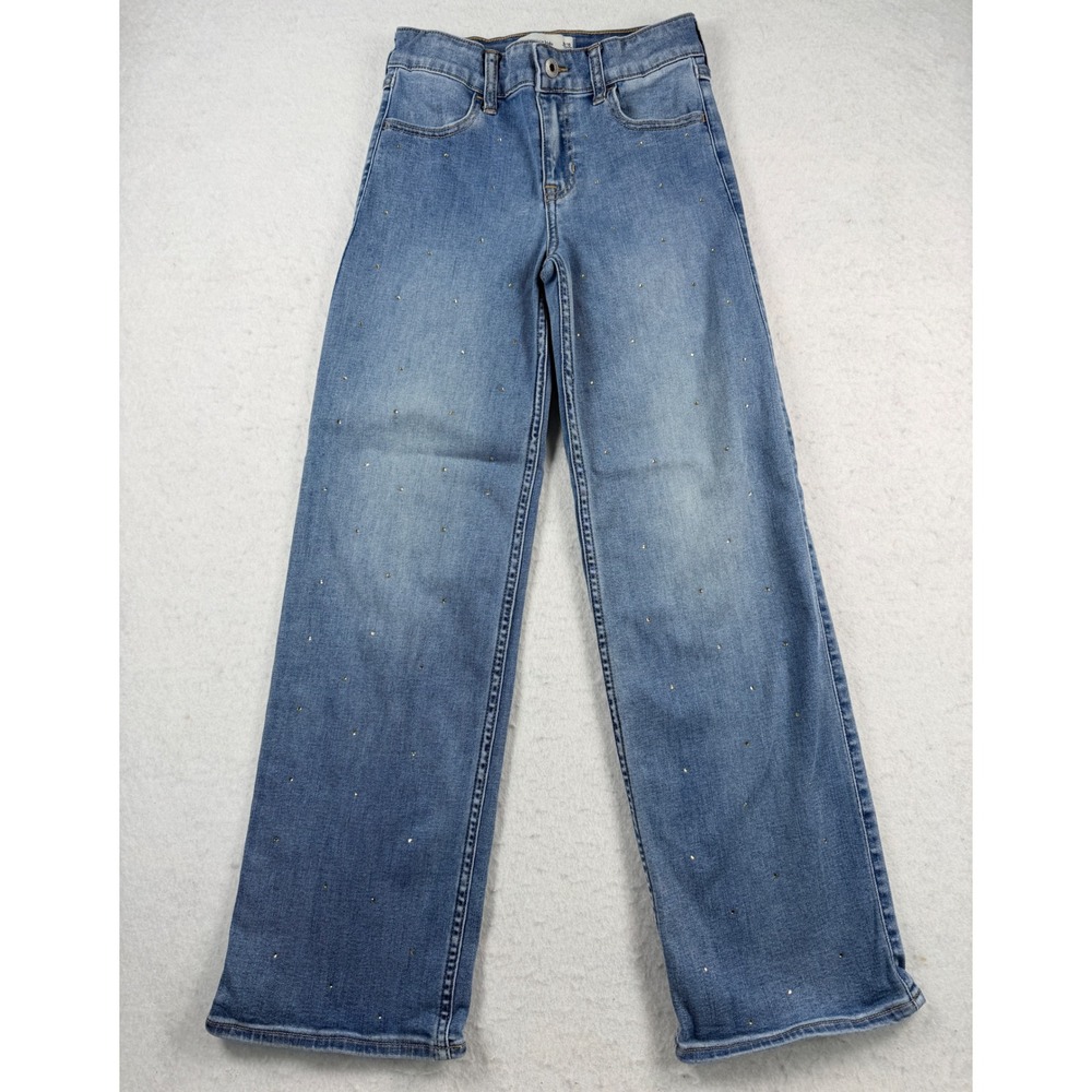 Abercrombie Kids High Rise Wide Leg Rhinestone Jeans 9/10 Long Blue Denim